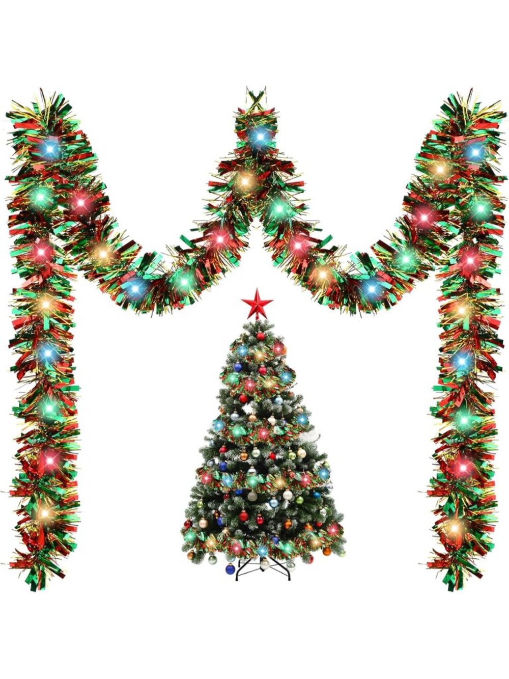 New 16.4ft Multicolor Christmas Lighted Garland with 50 LEDs or Battery Operated